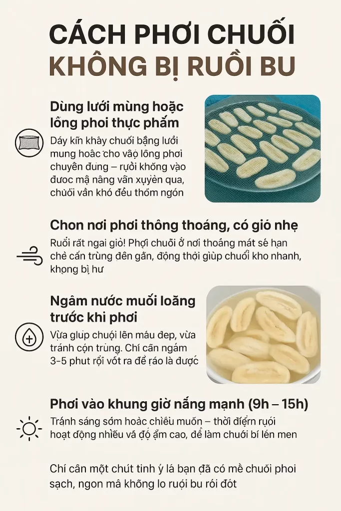Cách phơi chuối không bị ruồi bu – Mẹo hay cho các chị em! 🍌☀️

